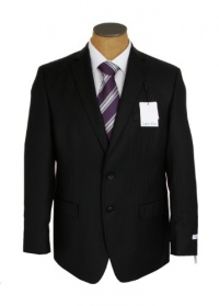 Calvin Klein Mens Black Pinstripe Slim Fit Wool Cashmere Suit