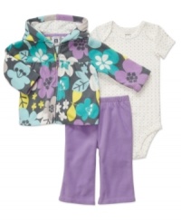 Carter's microfleece matching set features a bold and colorful floral motif, perfect for little fashinoistas-in-the-making.