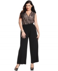 Look party-perfect in Spense's sleeveless plus size jumpsuit, highlighted by a lace top.