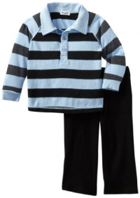 Splendid Littles Baby-Boys Newborn Charcoal Rugby Stripe Mix Polo Set, Sky, 12-18 Months