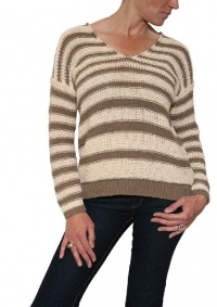 Women's Vince Double V-Neck L/S Cashmere Sweater in Buttermilk/Taupe Size S