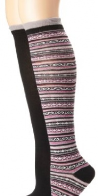 Jessica Simpson Women's Heart Fairisle and Solid 2 Pair Knee High Sock Pack