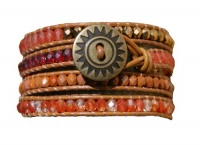 Tangerine Beaded Leather Wrap Bracelet (small (28.5))