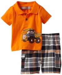 Kids Headquarters Baby-boys Newborn Polo Top With Cargo Short, Orange, 3-6 Months