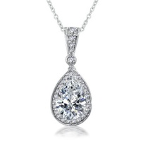 Bling Jewelry Sterling Silver Pendant Pear CZ Drop Pendant Chain Necklace