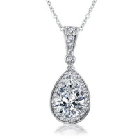 Bling Jewelry 925 Sterling Silver CZ Teardrop Vintage Pendant Necklace 16in