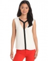 BCBGMAXAZRIA Women's Danica Cutout Top, Off White, Large