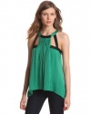 BCBGMAXAZRIA Women's Irene Color Blocked Top, Light Kelly Green Combo, Small