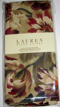 Lauren Ralph Lauren Cliffwoods Floral Table Linens / Napkins 20 X 20 Inches Set of 4 Dinner Napkins Fall Holiday Wine Plum Burgandy Ivory Green