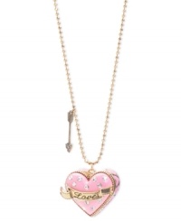 Open your heart and find something very dear in this pendant from Betsey Johnson. Crafted from gold-tone mixed metal with glass crystals for a vibrant touch. Approximate length: 30 inches + 3-inch extender. Approximate drop: 1-1/4 inches.