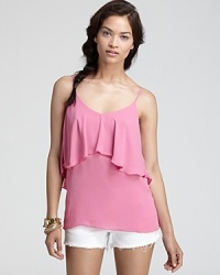 A softly ruffled layer lends ethereal style to this versatile Aqua cami with v back.