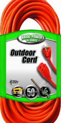 Coleman Cable 02308 16/3 Vinyl Outdoor Extension Cord, Orange, 50-Feet