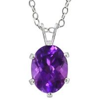 1.70 Ct Oval 9X7MM Purple Amethyst .925 Sterling Silver Pendant W/18 Chain