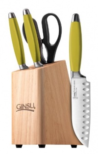 Ginsu Sofuto Series 5-Piece Japanese 420J2 Stainless Steel Wasabi Style Cutlery Set in Natural Storage Block 5821