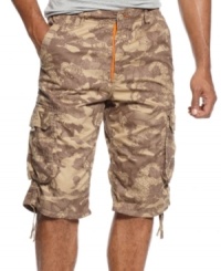 No reason to blend in. Show off your relaxed but put-together style with these camouflage cargo shorts from Sean John.