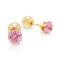 14k Yellow Gold Pink Cubic Zirconia Round-Cut Stud Earrings