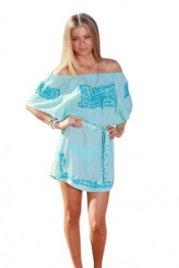 Letarte Off Shoulder Embroidered Dress in Blue