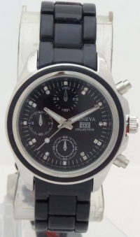 Geneva Quartz Chronograph Look Boyfriend Black Metal Band with Rhinestones