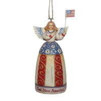 Jim Shore Heartwood Creek Patriotic Angel with American Flag God Bless America Hanging Ornament, 5 Inches