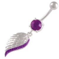 14 Gauge (1.6mm), 3/8Inch (10mm) [ Wing ] [ Amethyst ] Ferido cute new dangle belly rings navel dangly bar Swarovski crystal dangling surgical steel unique button earrings AWMQ- Pierced Jewellery Body Piercing Jewelry