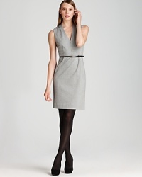 A careerist essential, the kate spade new york shift dress, gets contemporary attitude with a fitted silhouette and patent belt. Layer over black tights for an extra-chic office look.