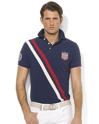 Cut for a trim, modern fit from breathable cotton mesh, a handsome rugby shirt is emboldened with country details to celebrate Team USA's participation in the 2012 Olympic Games.