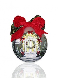 An oversized glass globe is individually handpainted with the image of a welcoming holiday doorway. 6 diam. Imported 