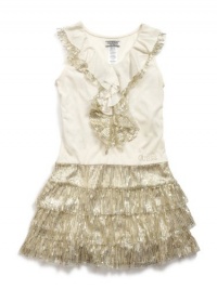 GUESS Kids Girls Big Girl Flounced Dress with Sequins, CREAM (14)