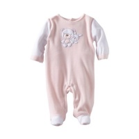 ABSORBA Baby-Girls Newborn Velour Footie, White/Pink, 0-3 Months