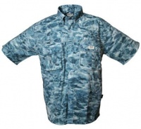 Aqua Design Camo Vented Mens Short Sleeve Camouflage Flats Fly Fishing Shirt (XX-Large, Misty Sky)