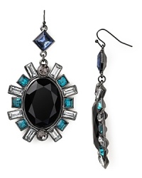 No longer demure, the drop earring finds its downtown edge, plated in hematite with striking stone accents. Aqua earrings are the finishing touch a tough-chic look needs now.