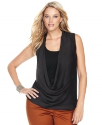 This plus size top from INC is ever-so-flattering! Featuring an alluring combination of silk and knit, it highlights your best assets! (Clearance)