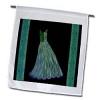 Green and aqua blue dress on black background with damask ribbons - 12 X 18 Inch Garden Flag