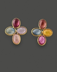 Colorful sapphires in vibrant, brilliant hues are set in 18K yellow gold on these Marco Bicego earrings.