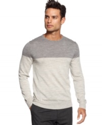 Great looking color block pullover sweater by Calvin Klein. This tonal sweater will look princely with dress slacks.