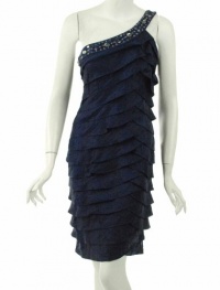 Adrianna Papell One Shoulder Beaded Sheath Dress Dusk 6