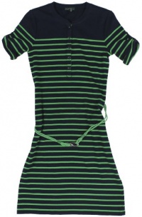 Lauren Jeans Co. Women's Striped Henley Dress (Capri Navy/Cricket Green)