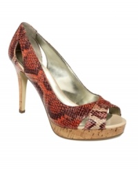 Seductive and striking. The Fairfax platform pumps by Alfani feature snake print and super sexy cut-outs at the toe.