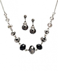 c.A.K.e by Ali Khan Jewelry Set, Jet Black Glass Bead Sliver-Plated Necklace & Drop Earrings Set