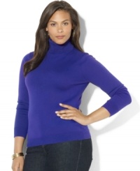 The ultimate in understated elegance, Lauren Ralph Lauren's chic plus size turtleneck is crafted from soft combed cotton and accented with Ralph Lauren's iconic monogram.