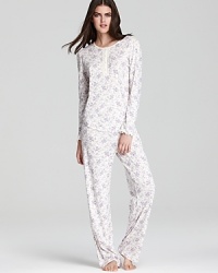 A sweet floral print, textured ribbing and lettuce edges give Lauren Ralph Lauren's pajama set shabby-chic appeal.