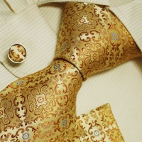 Gold pattern men with ties yellow christmas gift Italian style necktie cufflinks set H5108  Yellow