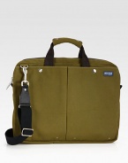 Inspired by a vintage pilot's bag, this brief has two exterior patch pockets that can both fit tablet computers. Interior functionality includes key fob, laptop sleeve, zip pocket and pen pockets.Zip closureDouble top handlesAdjustable, removable shoulder strapExterior patch, interior zip pocketsNylon16W x 12H x 2DImported