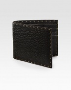 Pebbled leather design accented by intricate stitch detail for a modern finish.Two billfold compartmentsEight card slotsLeather5W x 4HMade in Italy