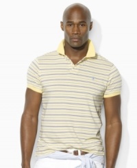 Designed for a comfortable, classic fit from breathable cotton jersey, a handsome short-sleeved polo shirt is finished with a preppy striped pattern (Clearance)