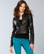 Ruching ups the ante on a feminine faux-leather jacket from INC.