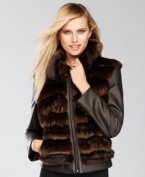 Cold weather mixology: a faux fur vest becomes an edgy jacket when combined with faux leather sleeves and modern styling.