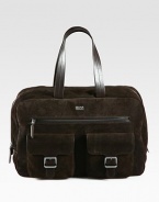 Handsomely designed to carry all of your essentials in style with endless versatility, this roomy weekender is rendered in a split suede with embossed corduroy print and a signature logo detail.Zip closureDouble top handlesExterior zip, flap pocketsInterior zip pocketLogo cotton liningSuede18W x 12H x 7DImported