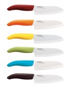 Experience the difference of expert cutlery preferred by professional chefs and home cooks like you. Incredibly lightweight, this knife balances comfortably in your palm for precision results delivered by the razor sharp ceramic blade, which holds its edge for 10 times longer than other cutlery. 5-year warranty.