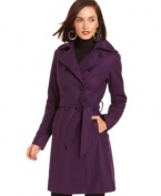 A rich purple hue makes this wool-blend GUESS trench coat a must-have for a chic cold-weather look -- a stylish spin on a classic piece!